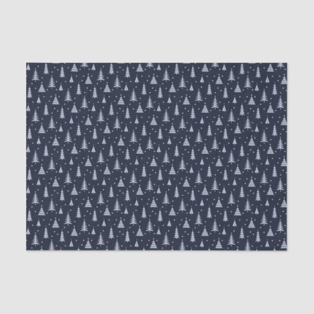 Nordic Stone Blue-Grey Christmas Trees Dark Tissue Paper (Front)