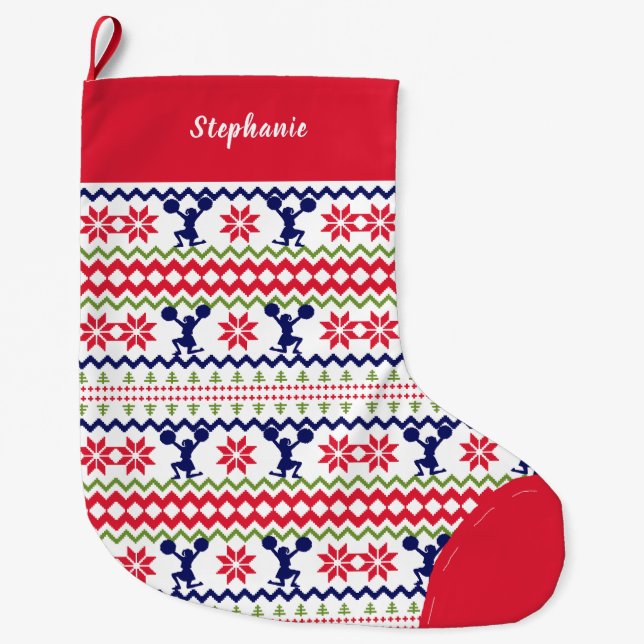 Nordic Style Cheerleader Pattern Christmas Large Christmas Stocking (Front)