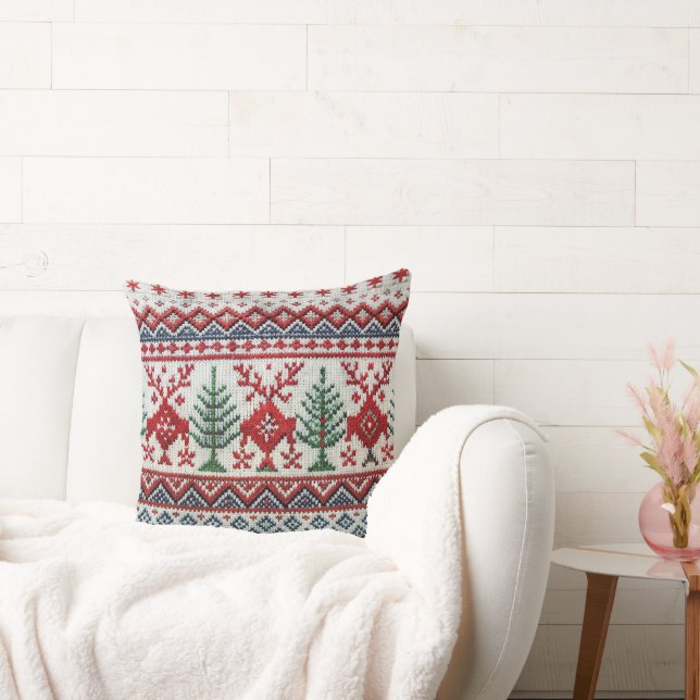 Nordic Style Embroidered Christmas Throw Pillow  (Couch)