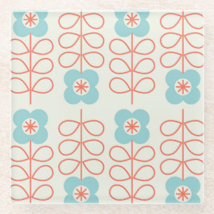 Nordic Style Geometric Floral Vintage. Glass Coaster
