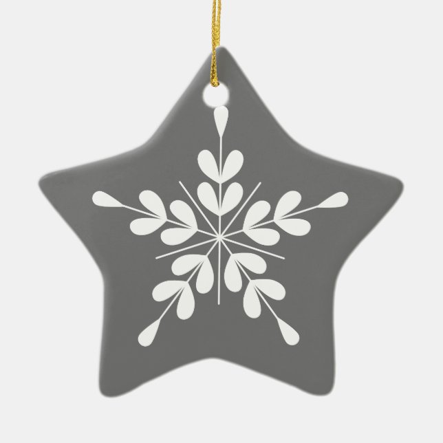 Nordic style white and grey star with leaves ceramic ornament (Front)