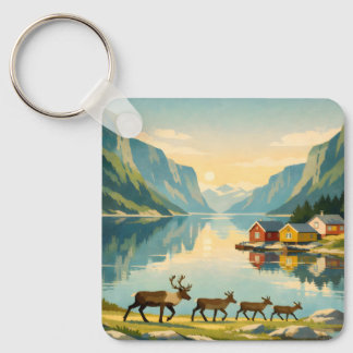 Nordic Summer – Vintage Scandinavian Fjord Travel Key Ring