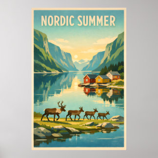Nordic Summer – Vintage Scandinavian Fjord Travel Poster