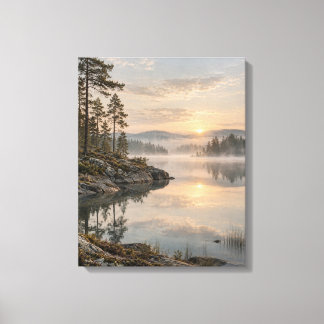 Nordic Sunrise Over Misty Waters Canvas Print