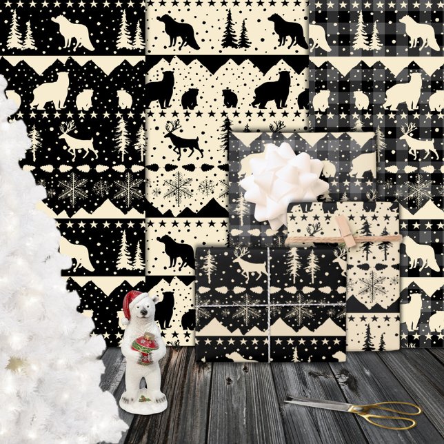Nordic Sweater Beige Black Plaid Winter Animals Wrapping Paper Sheet (Nordic Sweater Beige Black Plaid Winter Animals Wrapping Paper Sheets)