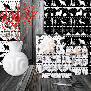 Nordic Sweater Black Winter Animals White Wrapping Paper Sheet