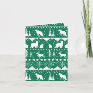Nordic Sweater Forest Green & White Winter Animals Holiday Card