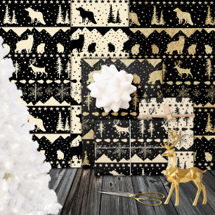 Nordic Sweater Gold Beige Black Winter Animals Wrapping Paper Sheet