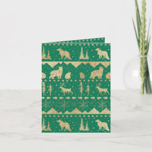 Nordic Sweater Gold Winter Animals Forest Green Holiday Card