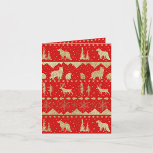 Nordic Sweater Gold Winter Animals Holiday Red Card