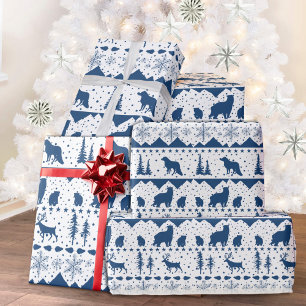 Nordic Sweater Navy Blue Winter Animals White Wrapping Paper