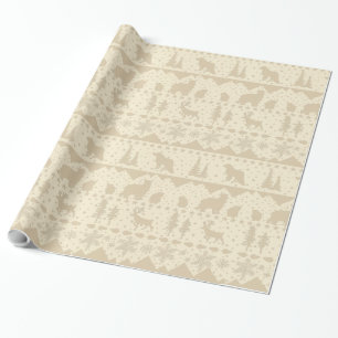Nordic Sweater Neutral Beige Winter Animals Wrappi Wrapping Paper