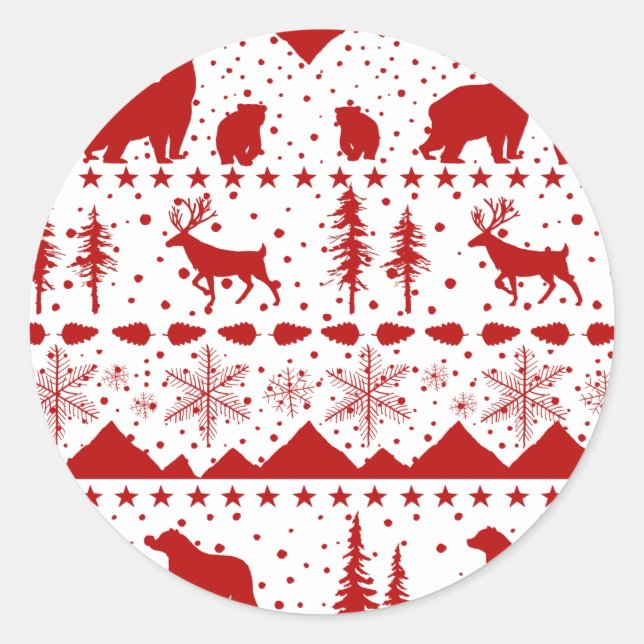 Nordic Sweater Red Winter Animals Classic Round Sticker (Front)
