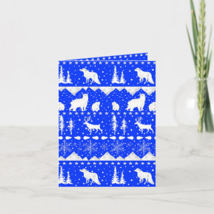 Nordic Sweater Royal Blue White Winter Animals Holiday Card