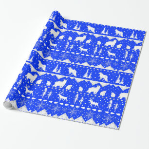 Nordic Sweater Royal Blue & White Winter Animals Wrapping Paper