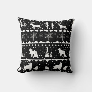 Nordic Sweater White Winter Animals Black Cushion