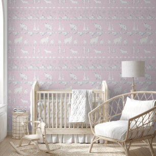 Nordic Sweater Winter Animals Baby's Room Pink Wallpaper