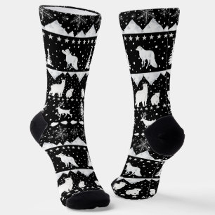 Nordic Sweater Winter Animals Black And White Socks