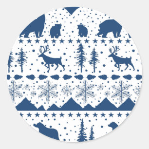 Nordic Sweater Winter Animals Navy Blue Classic Round Sticker