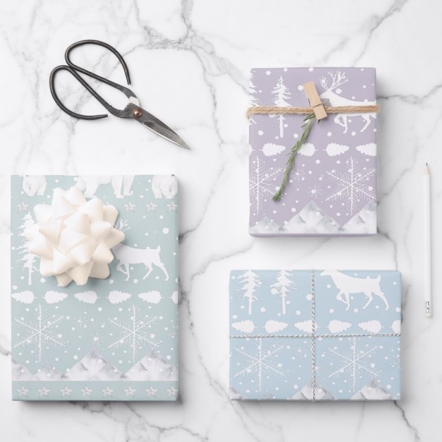 Nordic Sweater Winter Animals Pastel Colours Wrapping Paper Sheet (Front)