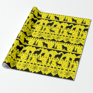 Nordic Sweater Yellow And Black Winter Animals Wrapping Paper