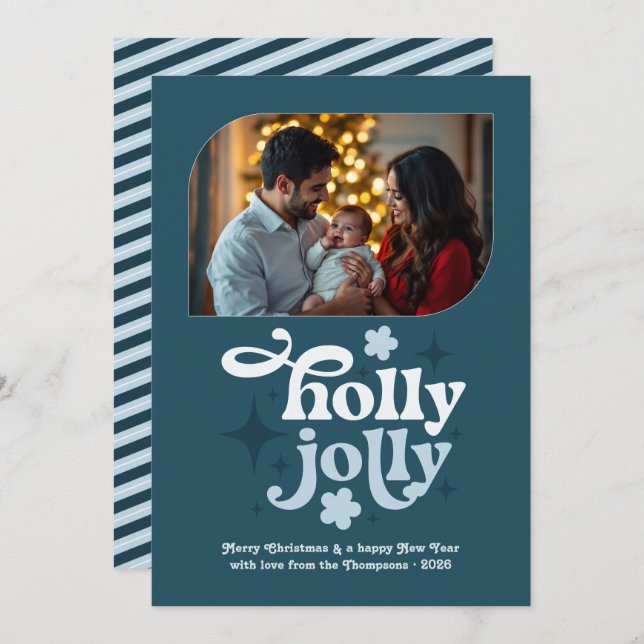 Nordic Twilight Modern Blue Christmas Photo Holiday Card (Front/Back)