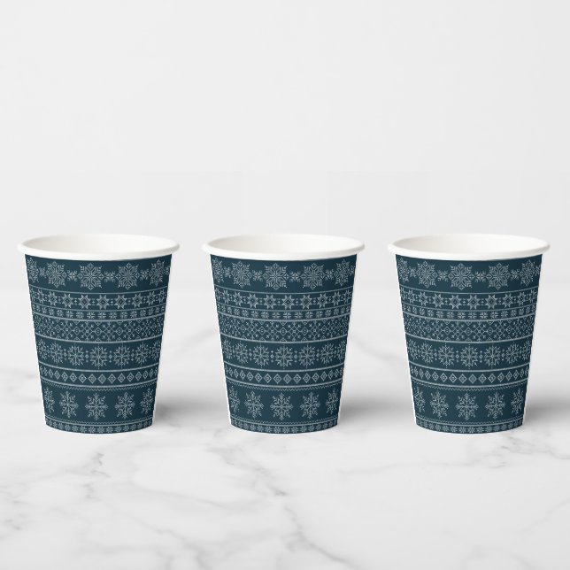 Nordic ugly sweater knitwear blue xmas snow paper cups (Multi)