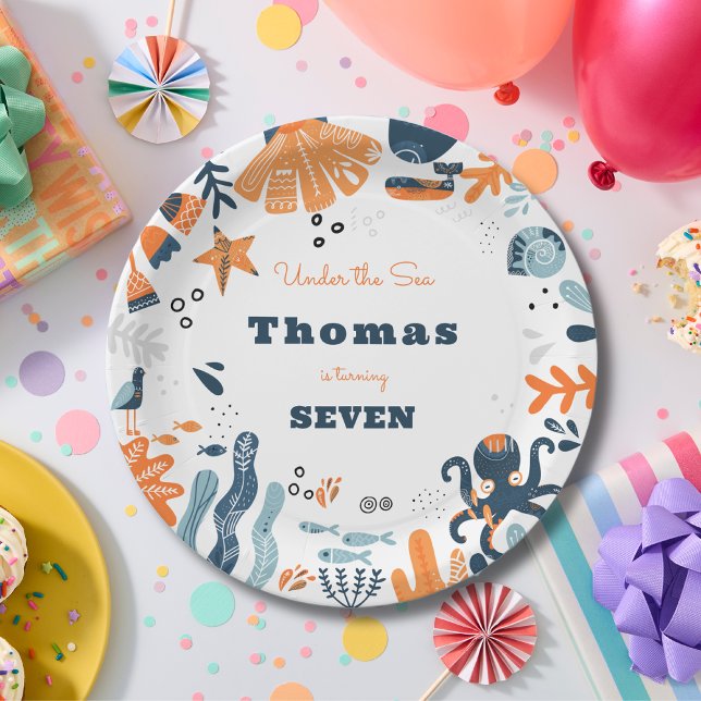 Nordic Under the Sea creatures kids birthday Paper Plate (Creator Uploaded)
