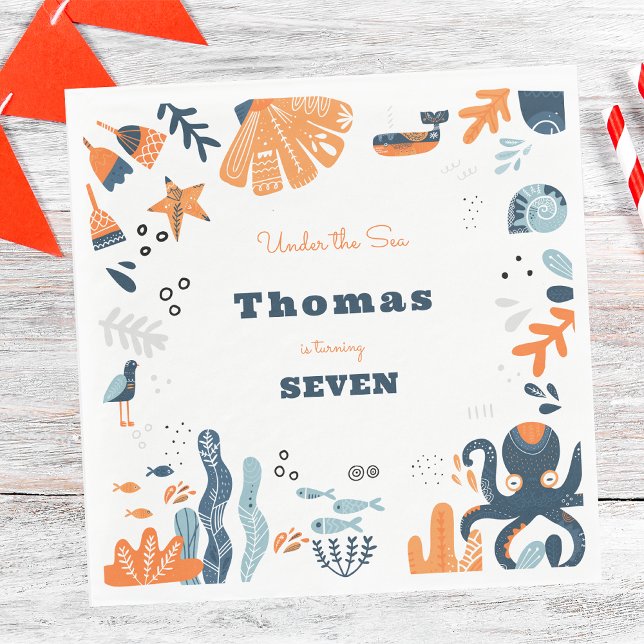 Nordic Under the Sea ocean creatures kids birthday Napkin (Creator Uploaded)