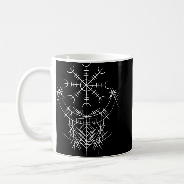 Nordic Viking Rune - Aegishjalmur - The Helm Of Aw Coffee Mug (Left)