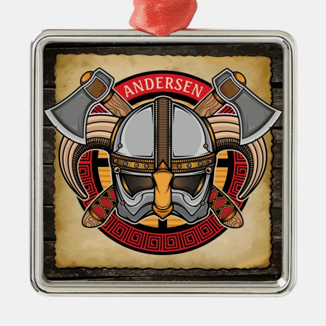 Nordic Viking Warrior Axe Norsemen Personalised Metal Ornament (Front)