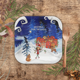 Nordic Village & Winter Fairy Square Paper Plates