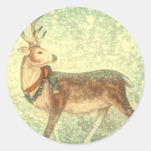 Nordic vintage scandinavian christmas reindeer classic round sticker