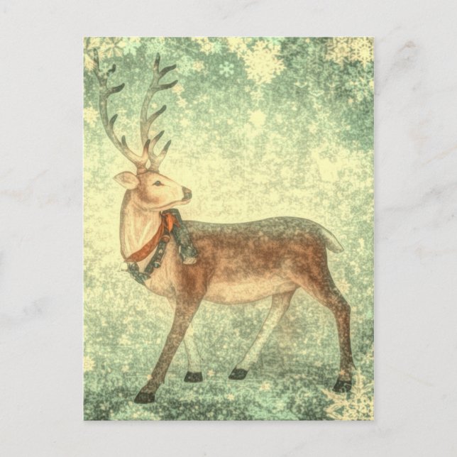 Nordic vintage scandinavian christmas reindeer holiday postcard (Front)
