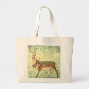 Nordic vintage scandinavian christmas reindeer large tote bag