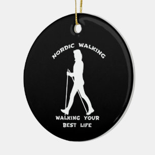 Nordic Walking Alternate Black and White Sides Ceramic Ornament