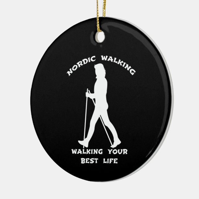 Nordic Walking Alternate Black and White Sides Ceramic Ornament (Left)