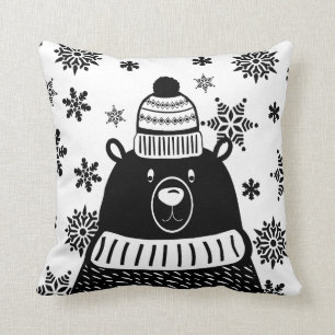 Nordic Winter Bear and Snowflakes Cushion