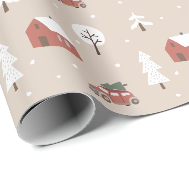 Nordic Winter Christmas Holiday Village Wrapping Paper (Roll Corner)