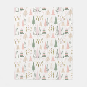 Nordic Winter Christmas Trees Sage and Blush Fleece Blanket