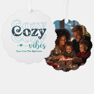 Nordic Winter Cosy Vibes Retro Christmas Photo Tree Decoration Card