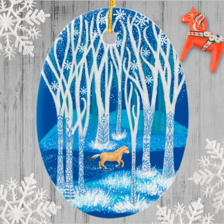 Nordic Winter Fjord Horse Ceramic Ornament