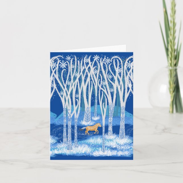 Nordic Winter Fjord Horse Thank You Card (Front)