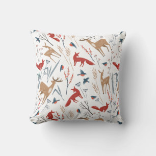 Nordic Winter Forest Animals and Berries Pattern Cushion