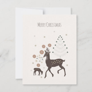 Nordic winter forest deers holiday card