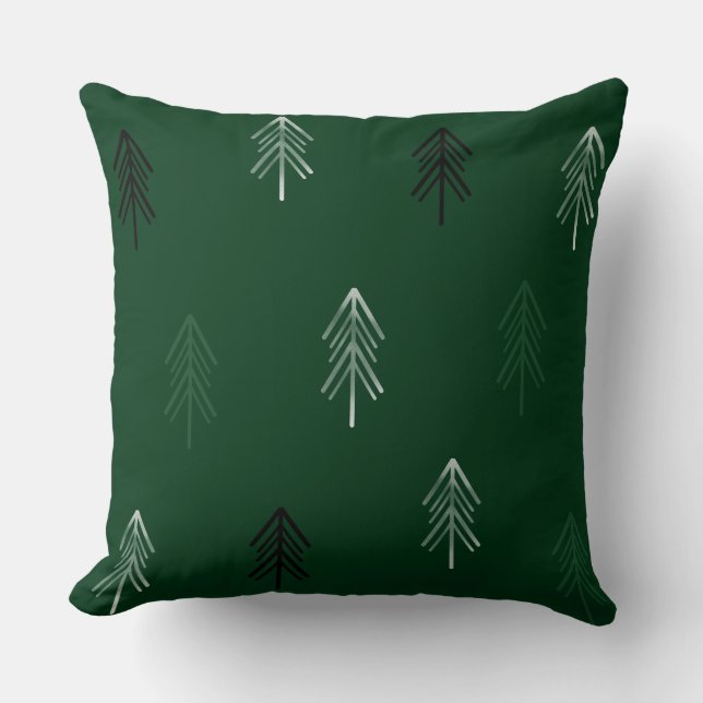 Nordic Winter Green Trees Cushion (Front)