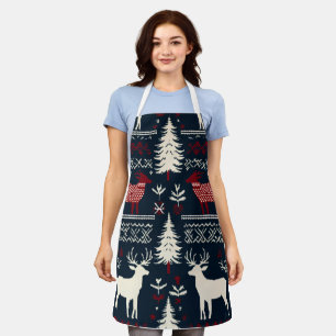 Nordic Winter Knit Pattern with Reindeer and Pine Apron