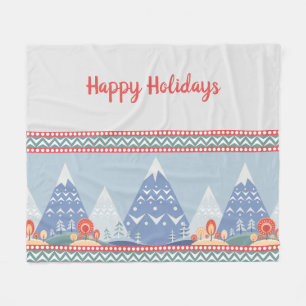 Nordic Winter Mountains Holiday Message Fleece Blanket