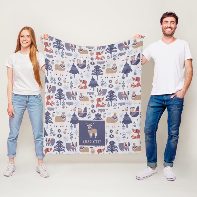 Nordic Winter Scandinavian Pattern Personalised Fleece Blanket (In Situ)