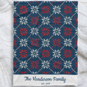 Nordic Winter Snowflake Pattern Cosy Custom Text Fleece Blanket
